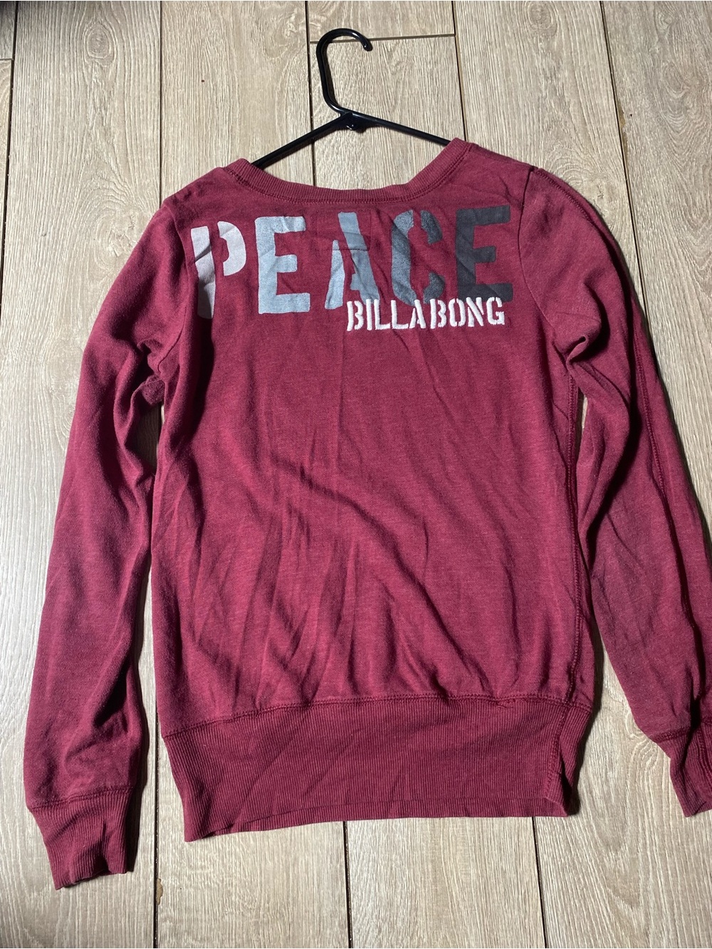 Vintage Billabong Maroon Peace Spellout Graphic Crewneck Sweatshirt M Surf Y2K